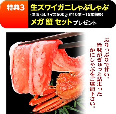 生ズワイガニしゃぶしゃぶ(冷凍)5Lサイズ500g(約10本〜15本前後)メガ 蟹 セットプレゼント